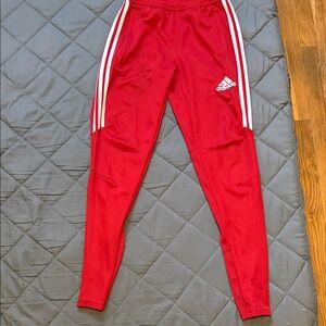 Adidas Kids Red Joggers with White Stripes